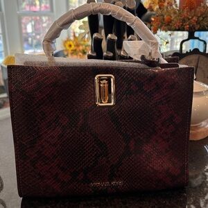 MICHAEL Michael Kors Burgundy Snake Print Satchel
